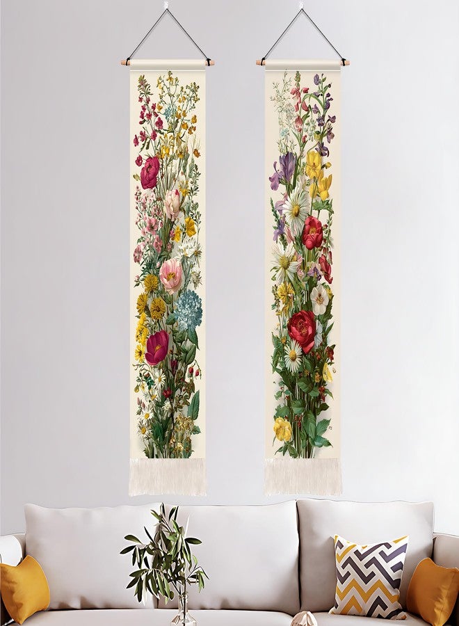 BVBOX 2 PCS Vertical Floral Tapestry, Long Vertical Wall Hanging Black Tassel Tapestries Home Decor for Living Room, Bedroom - Image 3